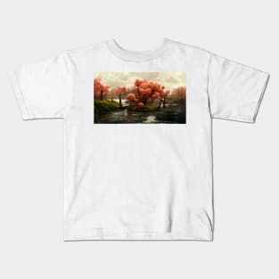 Cherry Blossom Trees Landscape Oil Painting Kids T-Shirt
